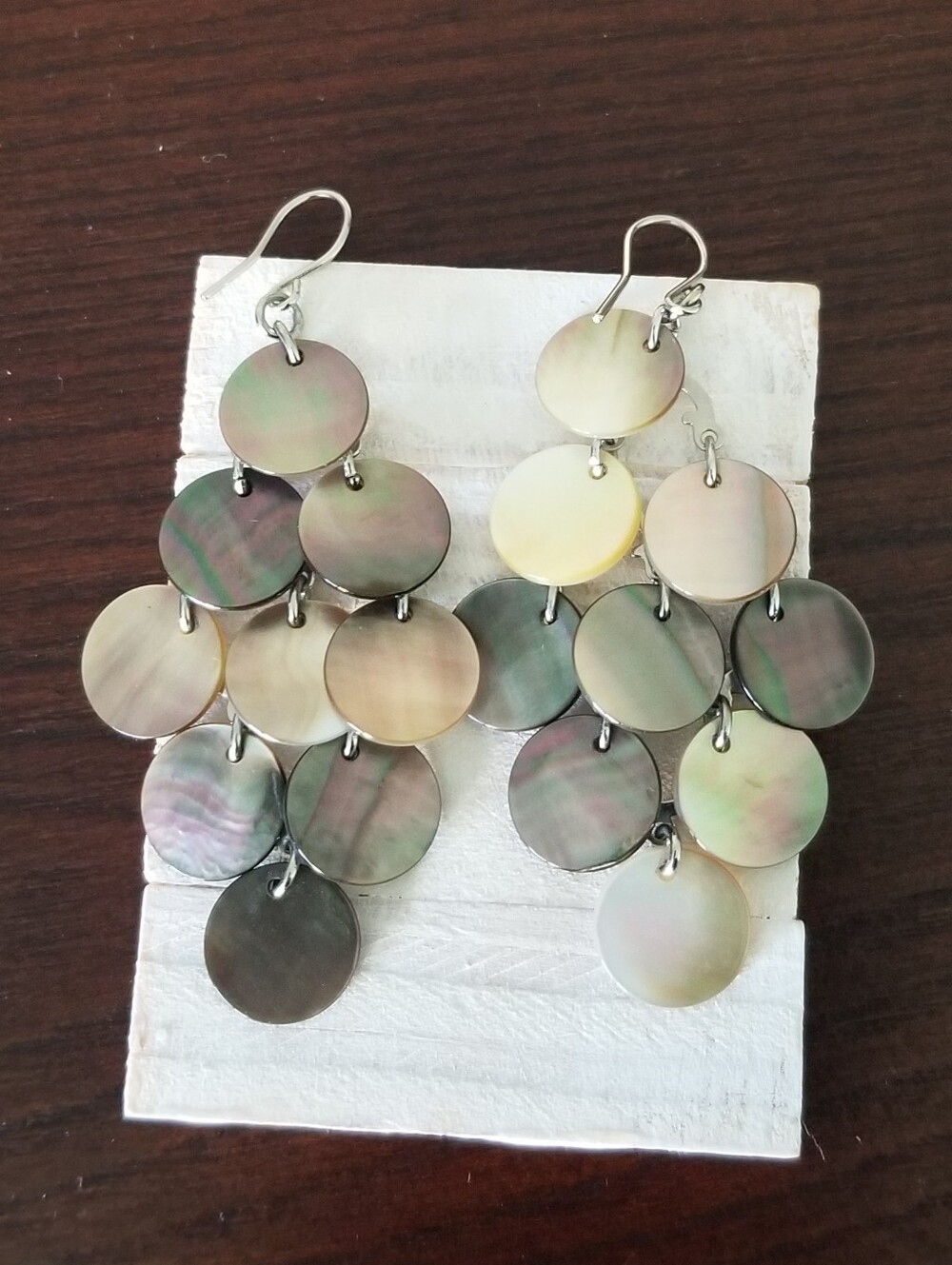 Grape Cluster Chandellier Earrings Mother of Pearl Abalone Shell Discs Fishook